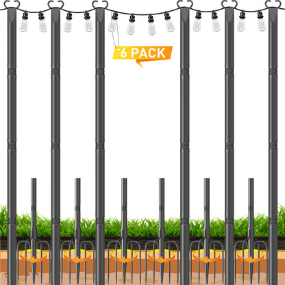 JYTOBN String Light Poles 6 Pack,Poles for Hanginig Outdoor String Lights with Fork and Fence Clamp