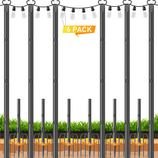 JYTOBN String Light Poles 6 Pack,Poles for Hanginig Outdoor String Lights with Fork and Fence Clamp