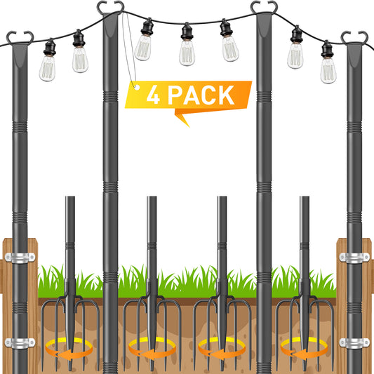 JYTOBN String Light Poles 4 Pack,Poles for Hanginig Outdoor String Lights with Fork and Fence Clamp