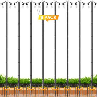 JYTOBN String Light Poles 8 Pack,Poles for Hanginig Outdoor String Lights with Fork and Fence Clamp