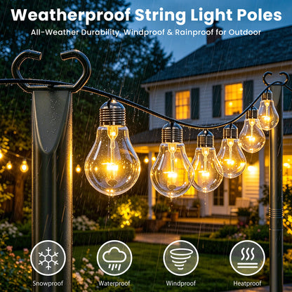 JYTOBN String Light Poles 6 Pack,Poles for Hanginig Outdoor String Lights with Fork and Fence Clamp